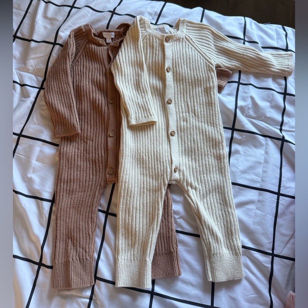 Cozy Knit Kids One Piece - Cream and Brown